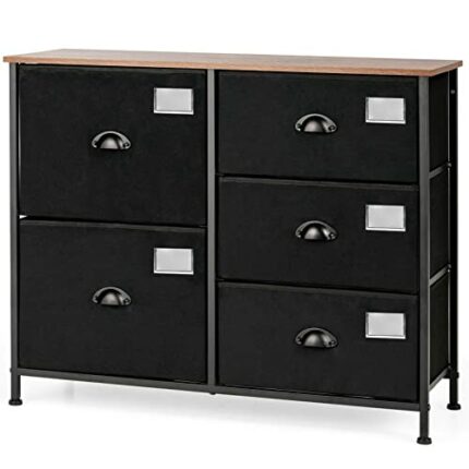 FGHOEV 5 Drawer Dresser Fabric Storage Tower Unit For Bedroom Hallway Closets