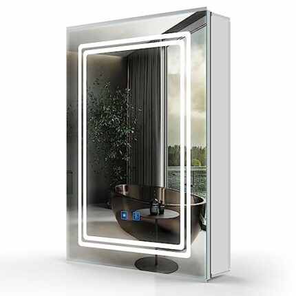 LUMIRRORS® Bathroom Mirror Cabinet with LED Lights Shaver Socket Dimmable Brightness Touch-Switch Demister Adjustable Shelves Aluminium Cabinets