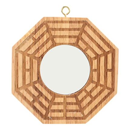 Hztyyier Feng Shui Wood Chinese Bagua Mirror Bagua Mirror Wooden Concave Mirror Outdoor Pendant Bring Wealth Good Luck Decoration