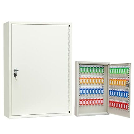 Furnishh Key Lock Box Wall Mount 64 Position Metal Locking Key Cabinet Organizer with Key Tags Key Safe Security Storage Lockbox Holder for Valet
