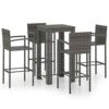 vidaXL Outdoor Bar Set 5 Piece Garden Dining Set Garden Bar Outdoor Furniture Set Garden Table and Chairs Bistro with Armrest Poly Rattan Grey