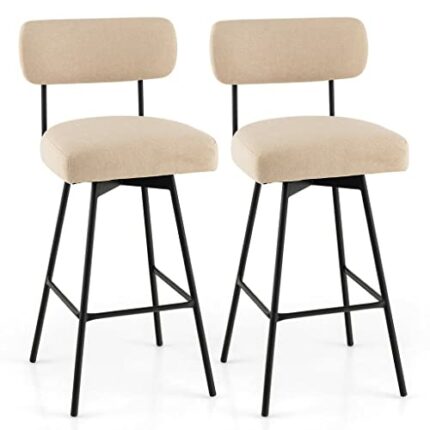 LUKEO Set of 2 Swivel Bar Stools Bar Height Upholstered Kitchen Dining Chairs Beige