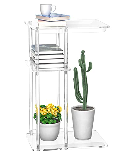 KSacry Acrylic Side Table/End Table, Small Nightstand/Bedside Table,3-Tier Storage Shelf C-Shape, Sofa Table Home Accent Table 15.75" L x 11.81"