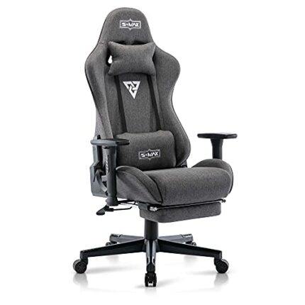 S*MAX Gaming Chair with Footrest Fabric Thicken Seat Ergonomic Gaming Chairs with 3D Armrest Breathable Fabric Headrest Lumbar Support Racing Sty