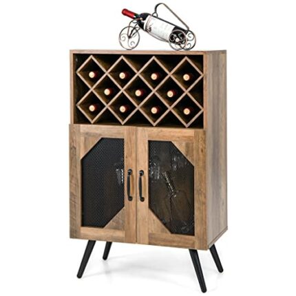 DSHGDJF Double Door Kitchen Storage Buffet Sideboard With Wine Rack And Glass Shelf Dining Cabinet