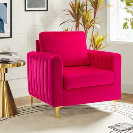 Hulala Home Velvet Accent Club Chair, Modern Velvet Armchair Upholstered Accent Club Chair Single Sofa with Gold Steel Legs Mid-Century Barrel Le