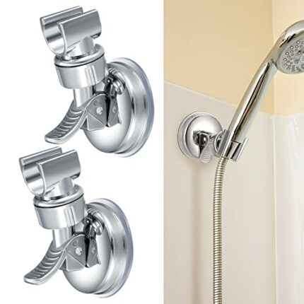 Juliyeh 2 Pcs Shower Head Holders Adjustable, Suction Cup Shower Head Brackets Removable, Shower Heads Wall Brackets No Drilling for Home Hotel B