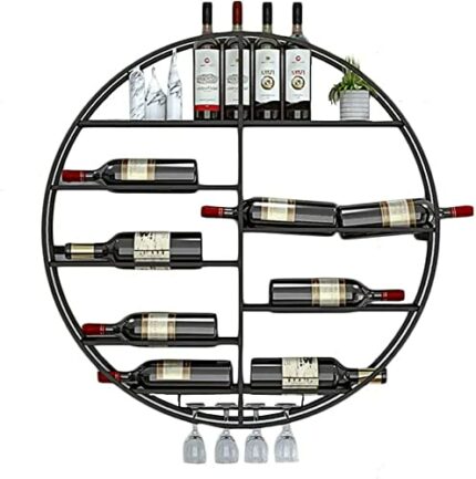 Wall Mounted Round Wine Racks Counter Floating Shelves Wine Bottle and Glass Rack Goblet Stemware Holder, Bar Wine Cellar Kitchen Wine Storage Di
