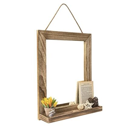 Emfogo Wall Mirror with Shelf, 20 x 16 inch Farmhouse Decor Wall Mirror Hanging for Bathroom, Vanity, Bedroom, Entryway, Living Room (Rustic Brow