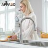 APPASO Kitchen Sink Mixer Taps with Pull Out Spray, Solid Stainless Steel Pull Out Kitchen Tap with 3 Modes, Brushed Nickel High Arch Single Hand