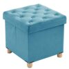 BRIAN & DANY Folding Storage Ottoman with Wood Legs, Velvet Footstools Cube for Living Room and Bedroom, 40x 40x 40 cm, Pink