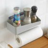Bathroom shelf Wall-mounted Bathroom Shelf Shower Room Towel Rack Rotatable Hanging Rod Toilet Roll Holder Free Punching Installation