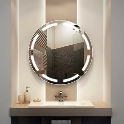 Round Illuminated LED Light Bathroom Mirror Backlit with Sensor Touch Control,Dustproof Anti-Fog, 3 Colors, Warm White/Neutral/Cool White, 600X60