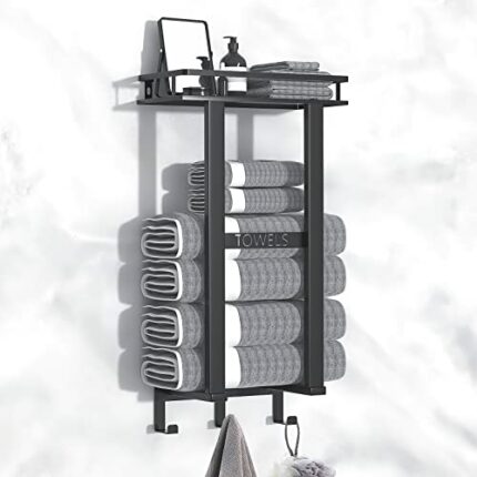 Ladavi Towel Rack for Bathroom Wall Mounted, Towel Rack with Metal Shelf and 3 Hooks, Metal Towel Holders, Rolled Bath Towel and Hand Towels Hold