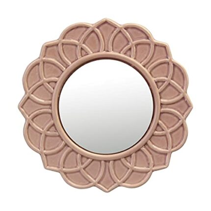 Stonebriar Decorative 9" Pale Pink Round Floral Ceramic Accent Wall Mirror with Attached Hanging Loop, Decorative Decor for The Living Room, Bedr