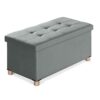 BRIAN & DANY Ottoman Storage Box with 4 Wood Legs, Linen Foot Stool, Footstools for Living Room, Gray, 76 x 38 x 38 cm