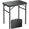 Anbte Folding Camping Table with Storage Net, Pure Black Aluminum 2ft Picnic Table 60cm x 40cm Outdoor Table Adjustable Height Max 27 inch, Light