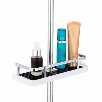 ASTOTSELL Bathroom Shower Shelf, Shower Organiser Caddy Storage Rack No Drilling Needed Shower Pole Shelf with Buckle and Shower Head Hook for 18