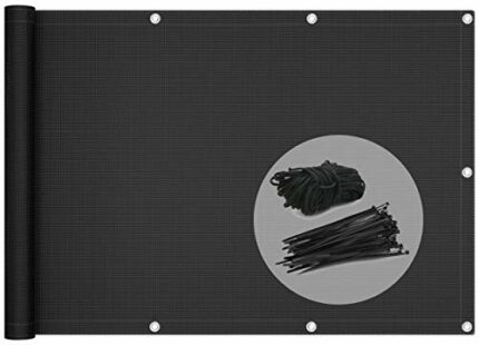 VOUNOT Balcony Privacy Screen, 90x600cm, HDPE Balcony Cover, Wind and UV Protection, Weatherproof, Black