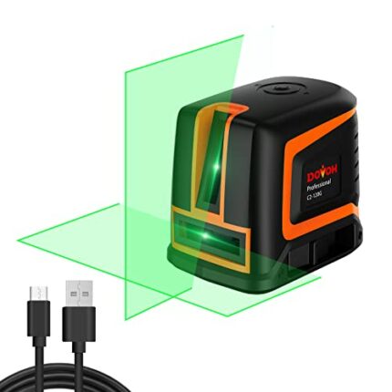 DOVOH Rechargeable Laser Level Green : Dual Laser Module Cross Line Laser Level Self Leveling 66ft Horizontal 120° Vertical 150° Lazer Leveler, C