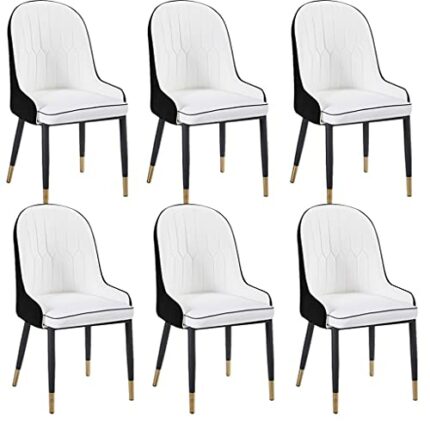 dining chair Kitchen Dining Room Furniture Chairs Modern PU Leather High Back Padded Dining Chairs Set Of 6 with Armrests And Backrest Black Meta