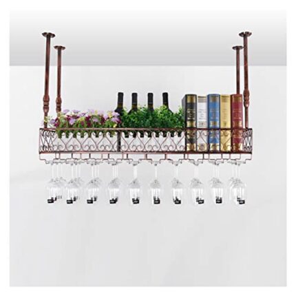 EYLINK Ceiling Wine Rack, Glass Rack With Goblet, Home Wine Rack, Floating Wine Rack Organizer For Bar, Kitchen, Dining Room, Height Adjustable (