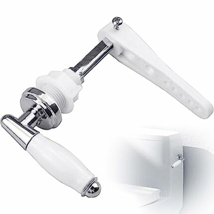 Ceramic Toilet Flush Handle, Traditional Victorian Elegant Style Universal Toilet Cistern Lever Flush Replacement Kit Chrome Plated Metal Strong