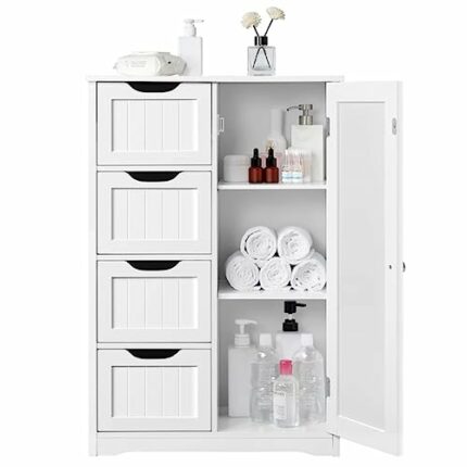 N/A Wooden Bathroom Floor Cabinet Freestanding Storage Organizer White storage cabinet bathroom cabinet