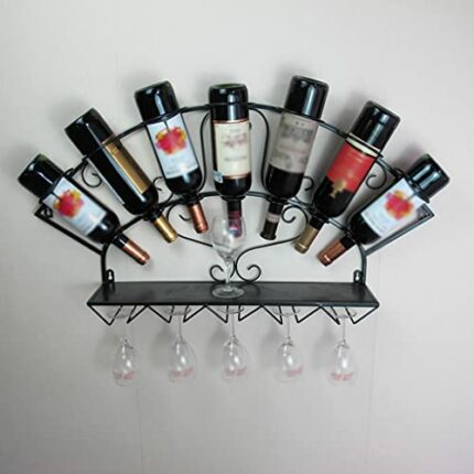 DLOETT Wine Rack Wall Hanging Wall Rack Personality Support European Retro Wrought Iron Display Cabinet