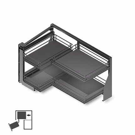 Emuca - Titane pull out corner module for kitchen furnitures, opening to the Left, Anthracite grey, Steel and Wood