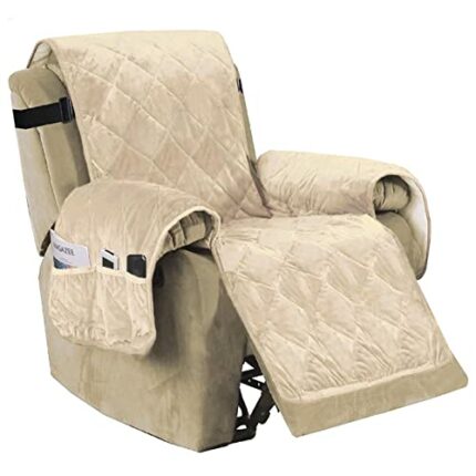 MGrow in Style Luxury Velvet Plush Large Width Recliner Chair Cover with Straps Three Pockets, Dog Couch Covers for Armchair Seat Width Up to 28"
