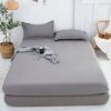Breathable Lux Bed Sets Solid Color Brushed Mattress Topper, Bedroom Hotel Homestay Aloe Cotton Single Double Bed Sheet Grey 180x200cm
