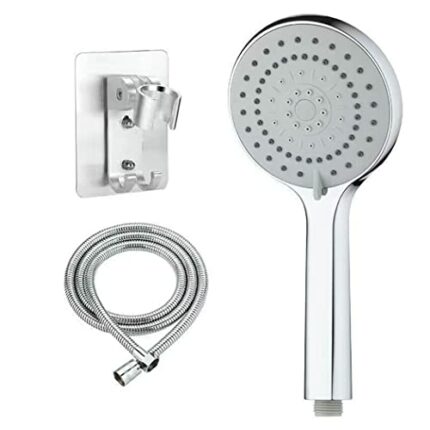 Shower Head and Hose 1.5M, High Pressure Shower Head with 5 Spray Modes, Turbocharged Design Powerful Shower Head for Low Water Pressure (Steel)