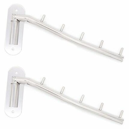 2 Set of NUZAMAS Wall Mounted 304 Stainless Steel Swing Arm Holders, Clothes Coat Hanger, 5 Hooks Coat Rack Closet, Storage Organizer Mirror Fini