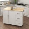 DINGZZ Kitchen Island Cart On Wheels,Rolling Kitchen Cart With Solid Wood Countertop And Spice Rack, Rolling Kitchen