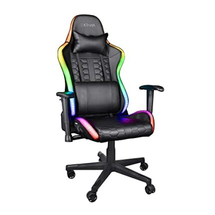 Trust Gaming Chair with RGB LED-illuminated Edges GXT 716 Rizza - Ergonomic PC Desk Swivel Chair with 350 Colours and Effects, Full Rotatable Sea