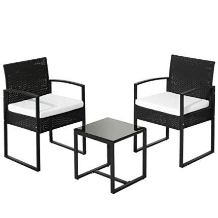 Rattan Garden Furniture Set, 3 piece Outdoor Patio furniture sofa set with 2 Armchairs and 1 table, Outdoor Seating for Bistro Front Porch Balcon