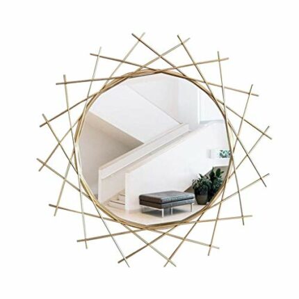SkiPdr Metal Framed Accent Wall Mirror Retro Industrial Style Wall Hanging Bathroom Mirror Golden Frame Decoration Home Bathroom Entrance