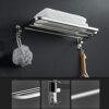 Towel Rack Holder Bathroom,Single Layer Wall Mount 90 Folding Towel Rail with Hooks,Storage Shelf with 3 Towel Bar 80Cm