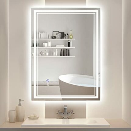 SaniteModar LED Bathroom Mirror, 20 x 28 inch Anti-Fog Led Mirror, Dimmable 3 Color Lighted Mirror for Bathroom, Wall Mounted Makeup Mirror with