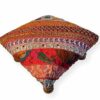 Thorness Classic Brocade, Diagonal Patchwork, Embroidered, Indian Footstool - Red