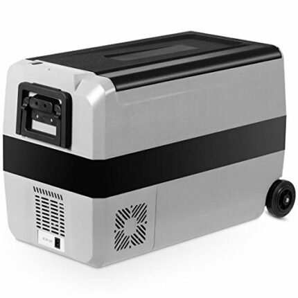 HOMGX Refrigerator, Portable Car Freezer with Wheels and Carrying Handle, Black + Grey