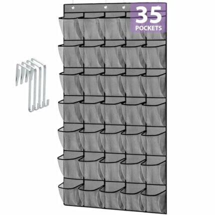 35 Large Pockets Over the Door Shoe Organizer, Extra Sturdy Oxford Fabric Hanging Shoe Rack for Door Closet, Wall Mesh Shoe Storage Holder for Me