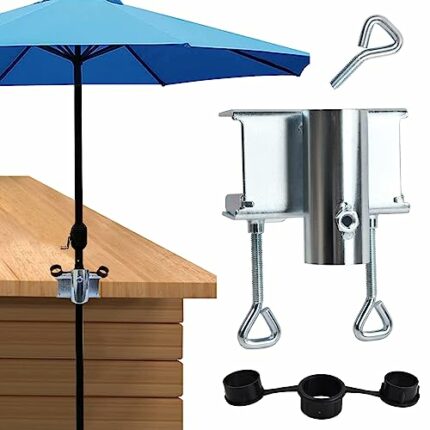 Beach Patio Umbrella Clamp Metal Umbrella Fence Clip Heavy Duty Outdoor Umbrella Holder Clamp for Deck Railing,Chair,Dock,Beach,Courtyard, Balcon