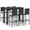 vidaXL Garden Bar Set 7 Piece with Cushions Outdoor Patio Terrace Backyard Furniture Dining Table and Chair Seating Poly Rattan Black