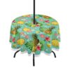 xigua Mandala Round Tablecloth with Umbrella Hole and Zipper Outdoor Tablecloth Spill-Proof Polyester Table Cover for Kitchen Patio Garden Party