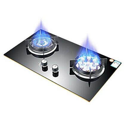 MILECN Gas Cooktop Dual Fuel Sealed 2 Burners Tempered Glass Gas Cooktop Drop-In Gas Hob with Thermocouple Protection And Easy To Clean,Natural g