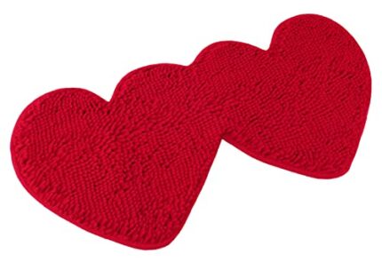 AnyDesign Valentine's Day Doormat Double Heart Design Decorative Entrance Mat Red Chenille Welcome Mat Non Slip Washable Floor Mats for Indoor Ou