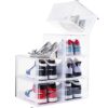 WANSEASY Drop Front Shoe Box,Set of 6,Stackable Plastic Shoe Box with Clear Door, As Shoe Storage Box and Clear Shoe Box,For Display Sneakers,Fit