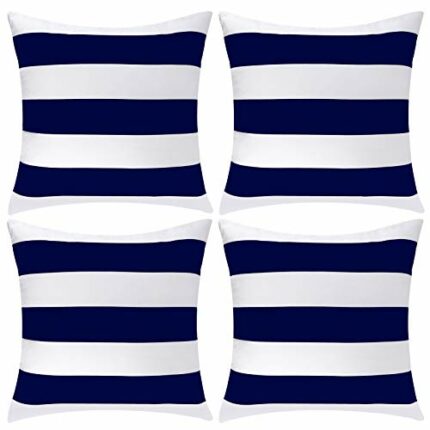ANECO Pack of 4 Waterproof Pillow Covers Outdoor Throw Pillowcases Square Garden Cushion Case for Home, Garden, Patio,Navy Blue,18 x 18 Inches